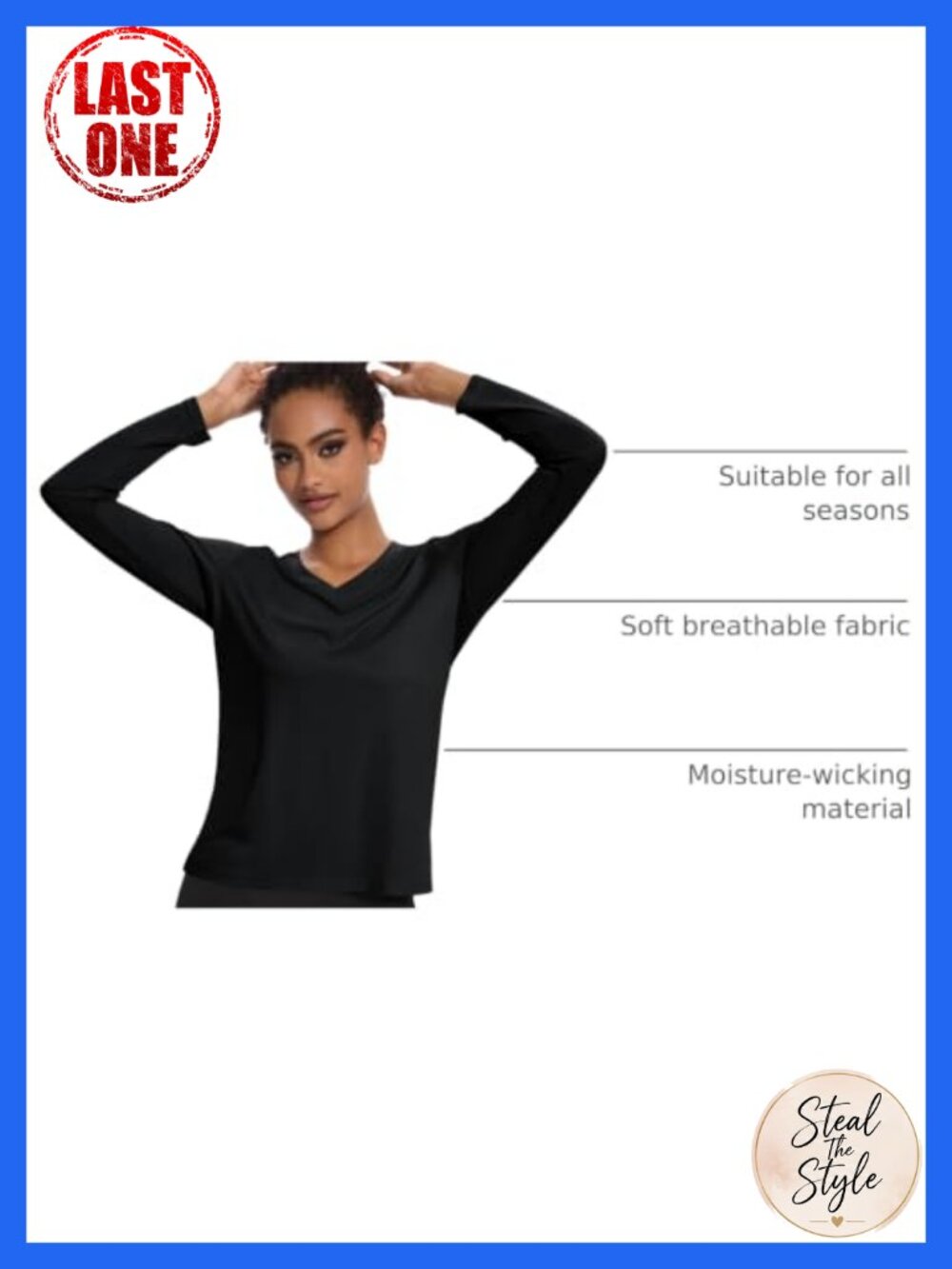 Womens Long Sleeve V Neck Workout Top UPF 50+ Moisture Wicking Athletic Tee - Picture 3 of 6